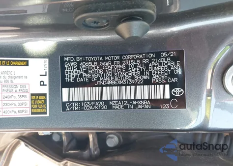 2021 Toyota Corolla Se from USA, damaged, VIN JTND4MBEXM3139722